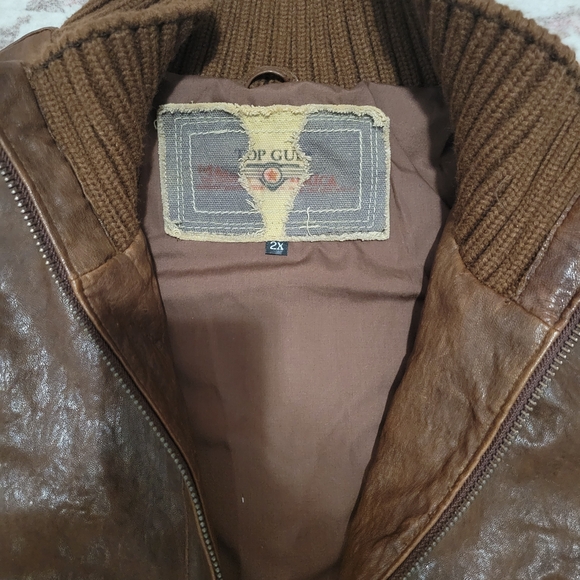 Top Gun Brown Real Leather Vintage Style Jacket NWOT - 2X - Picture 3 of 5